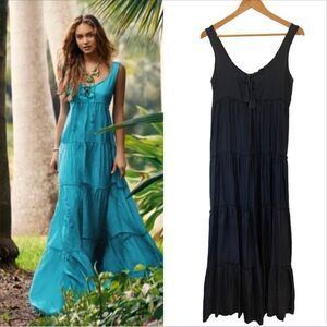 Calypso St. Barth Nettie Silk Lace Up Navy Dress